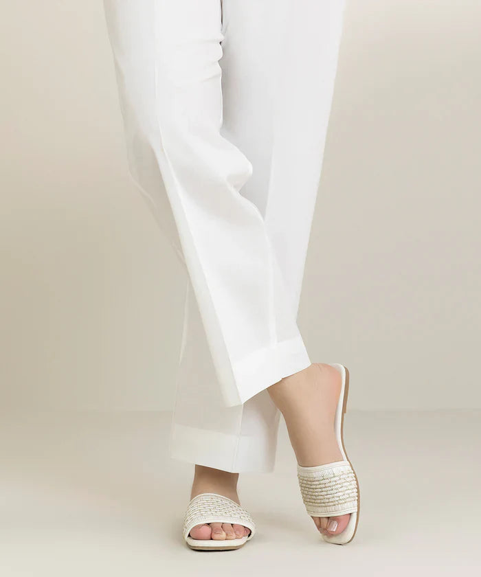 Solid Cotton Straight Trouser