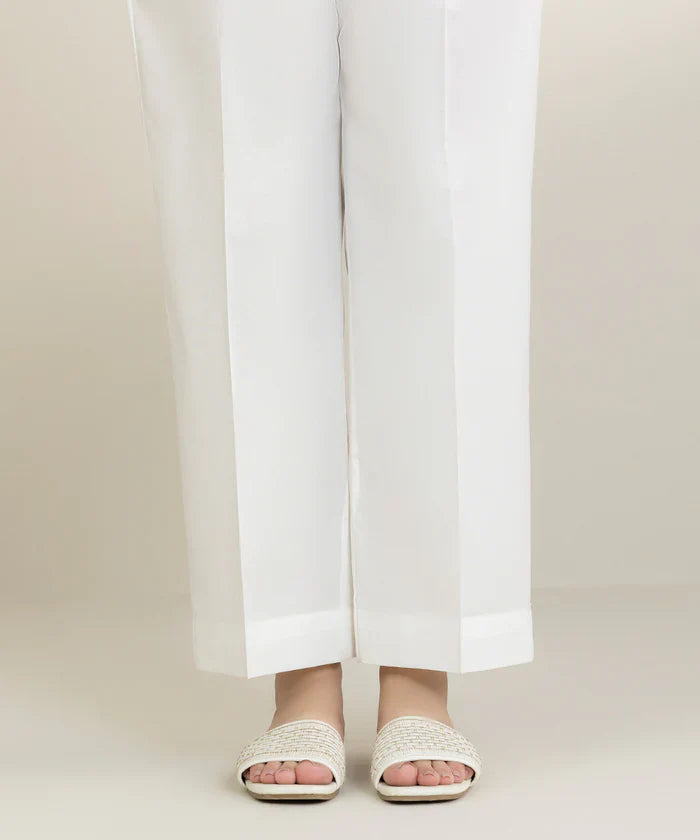 Solid Cotton Straight Trouser
