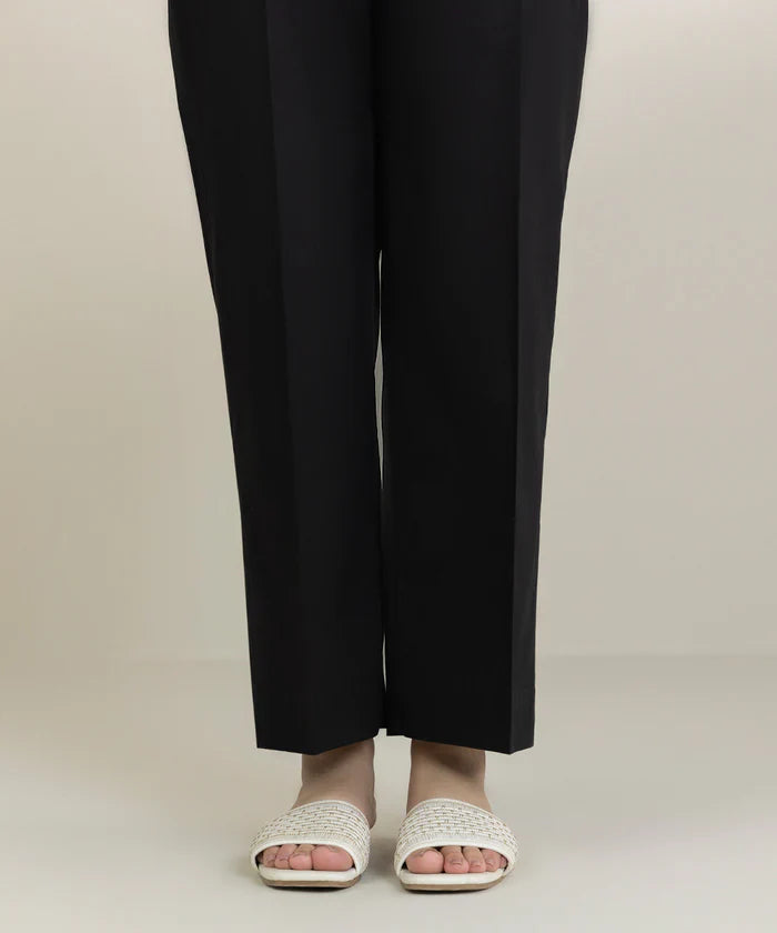 Solid Cotton Straight Trouser