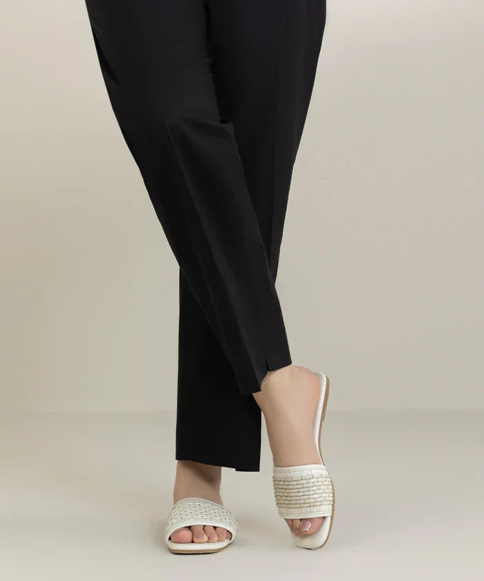 Solid Cotton Straight Trouser